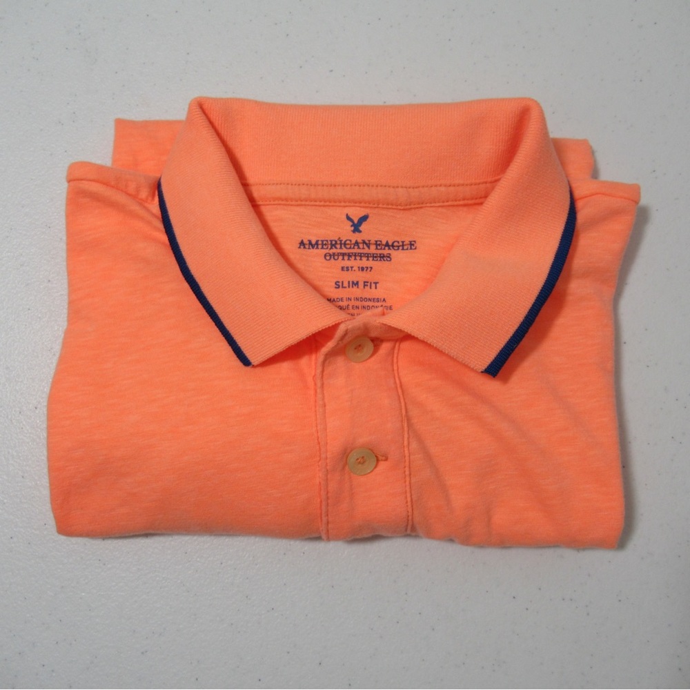 American Eagle Bright Orange Polo Shirt Size Large - Picture 11 of 12